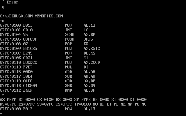 Initial registers of code