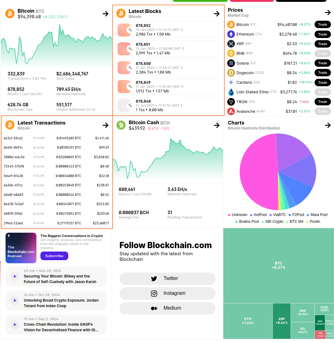 Blockchain.com explorer screen